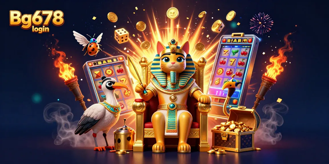 Engage in exciting gaming with Bg678 login, featuring vibrant characters and slot machine action.