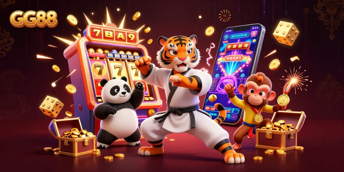 GG88 engages players with thrilling casino games, highlighted by vibrant slot machines and exciting characters.