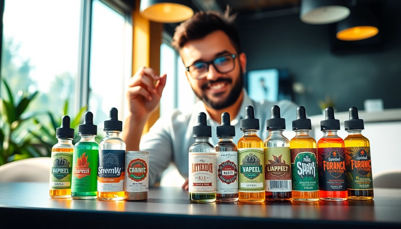 Explore Vape & E-Liquids showcased in a modern vaping environment with vibrant bottles.
