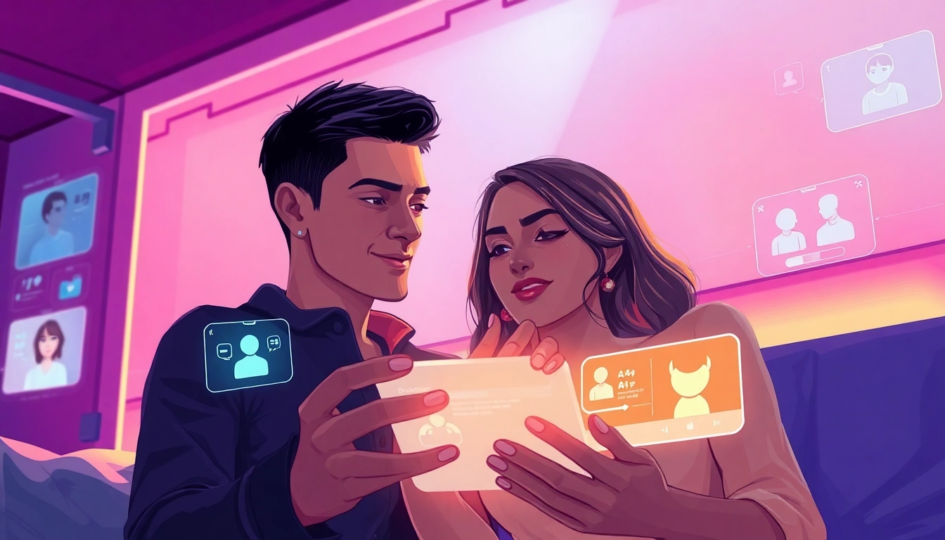 AI chat sex interaction between a couple and an AI chatbot in a cozy digital setting.
