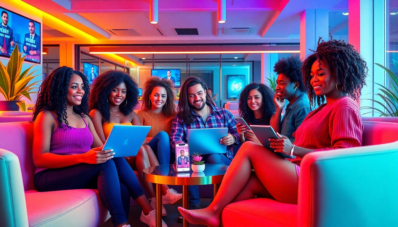 New OnlyFans creators finder showcasing diverse creators socializing in a trendy lounge.