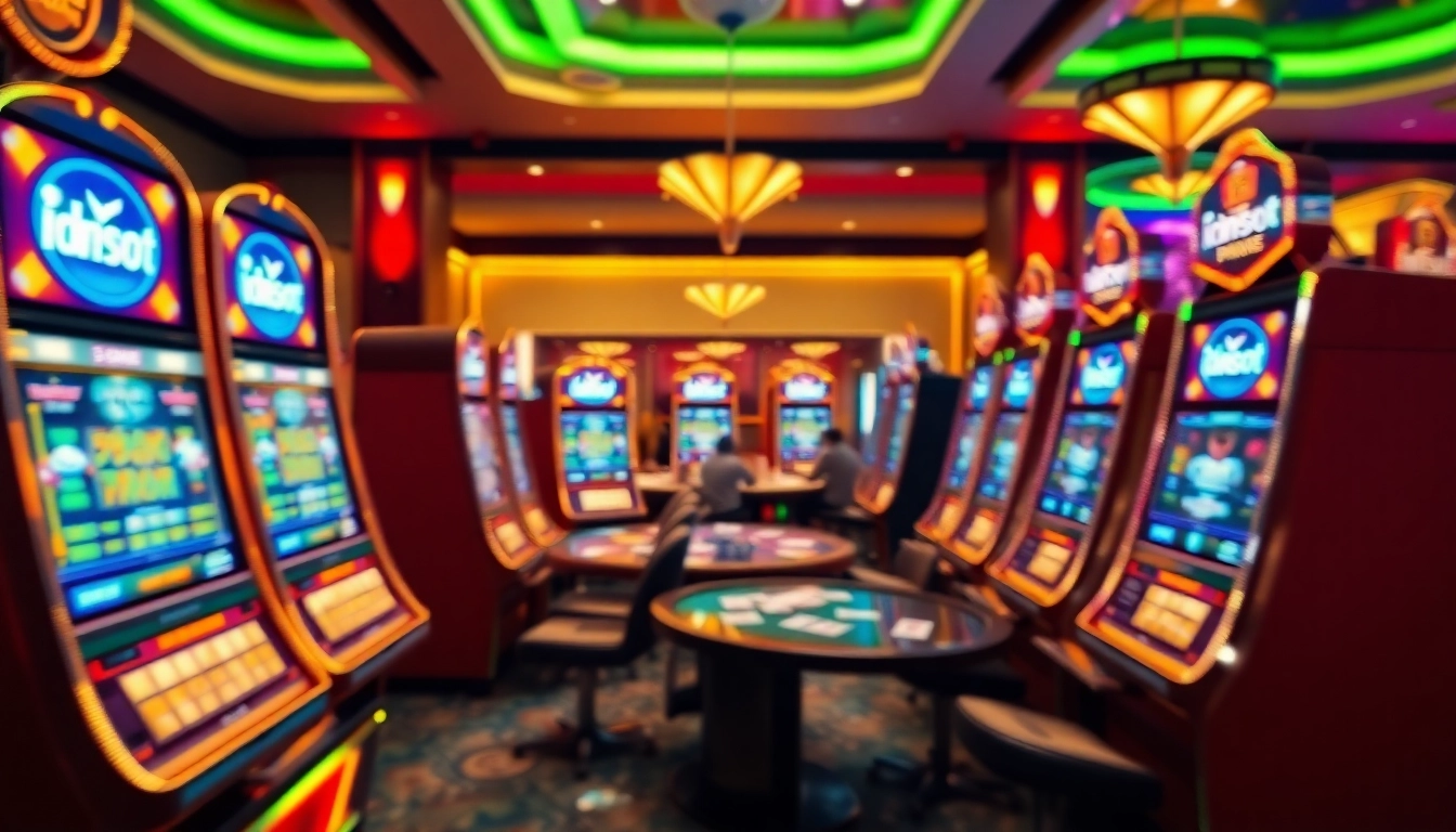 Engage with idnslot’s vibrant casino experience featuring luxurious slot machines and lively gaming atmosphere.