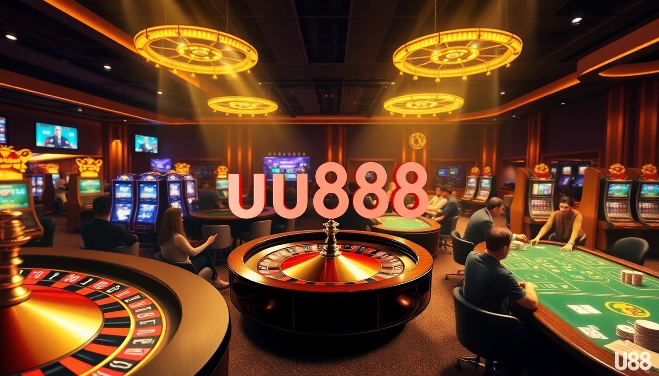 Experience the excitement of u888 with a vibrant online casino featuring roulette and poker players.