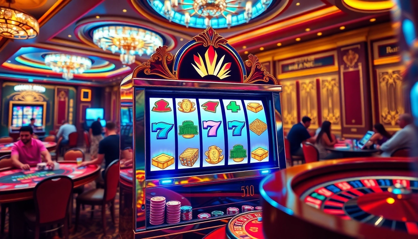 Pulsating casino scene featuring luxury slot machines reflecting pen4d alternatif for winning adventures.