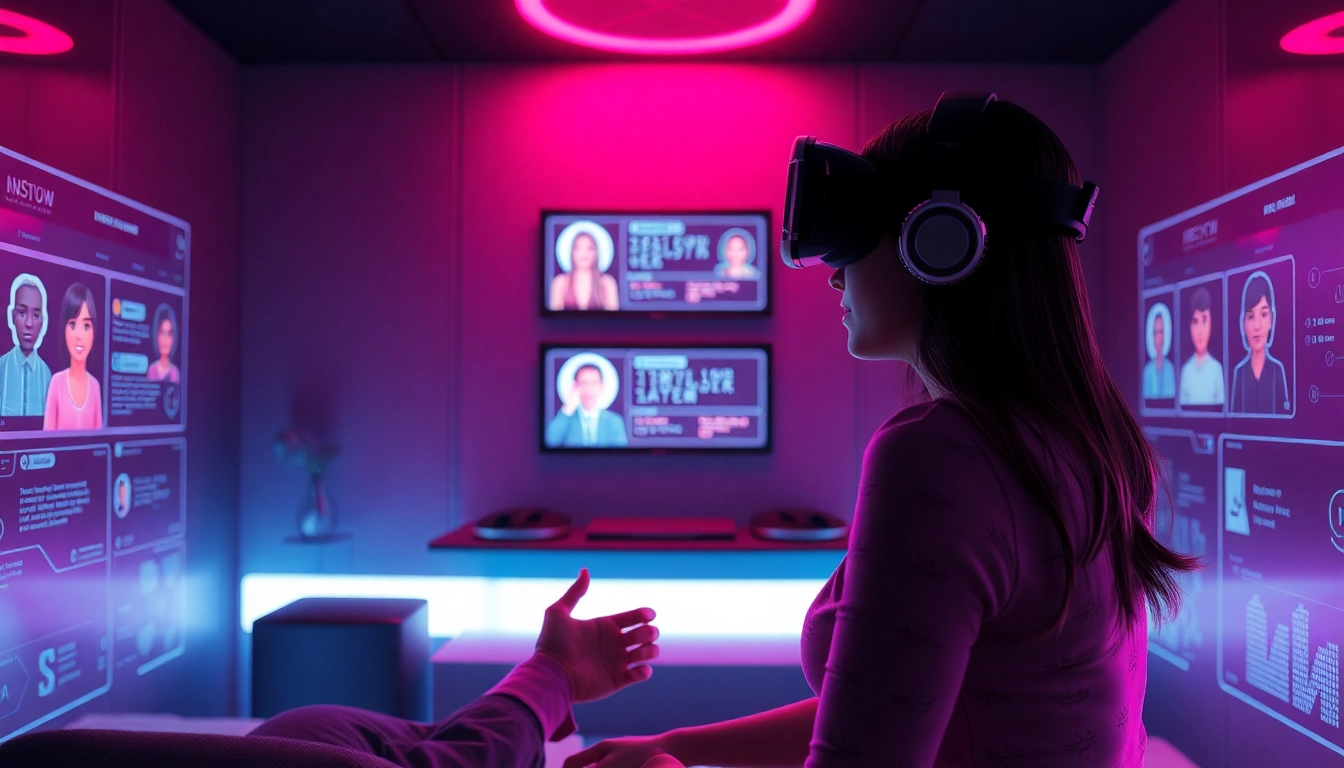 Engaging NSFW character ai nsfw interactions in a futuristic digital environment with cozy lighting.